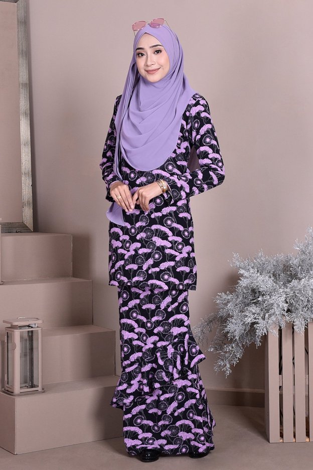 Baju Kurung Ruffle Anna - Lavendar Black