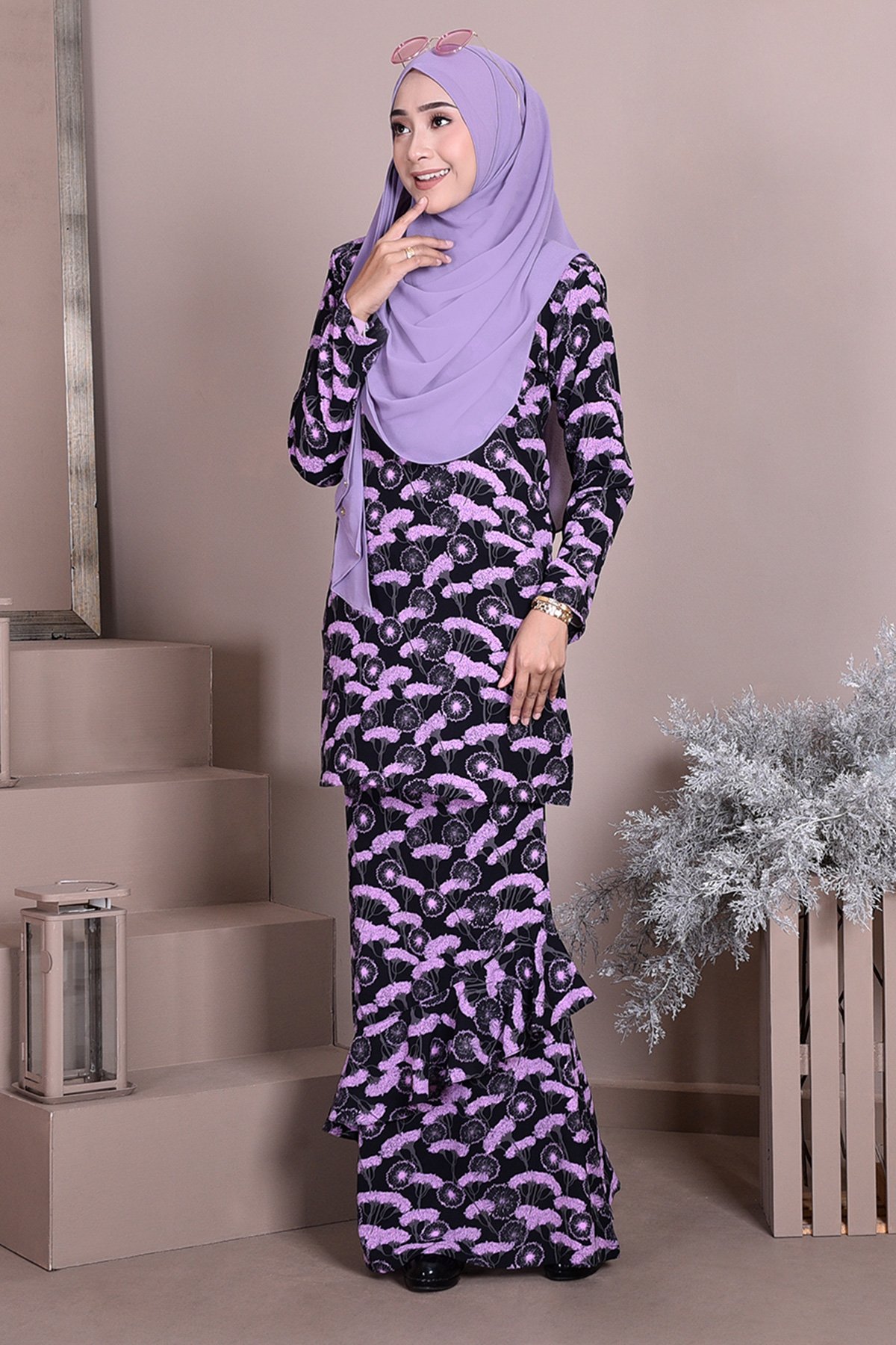 Baju Kurung Ruffle Anna - Lavendar Black