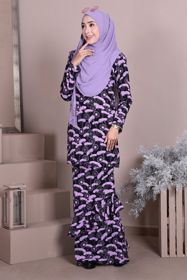 Baju Kurung Ruffle Anna - Lavendar Black
