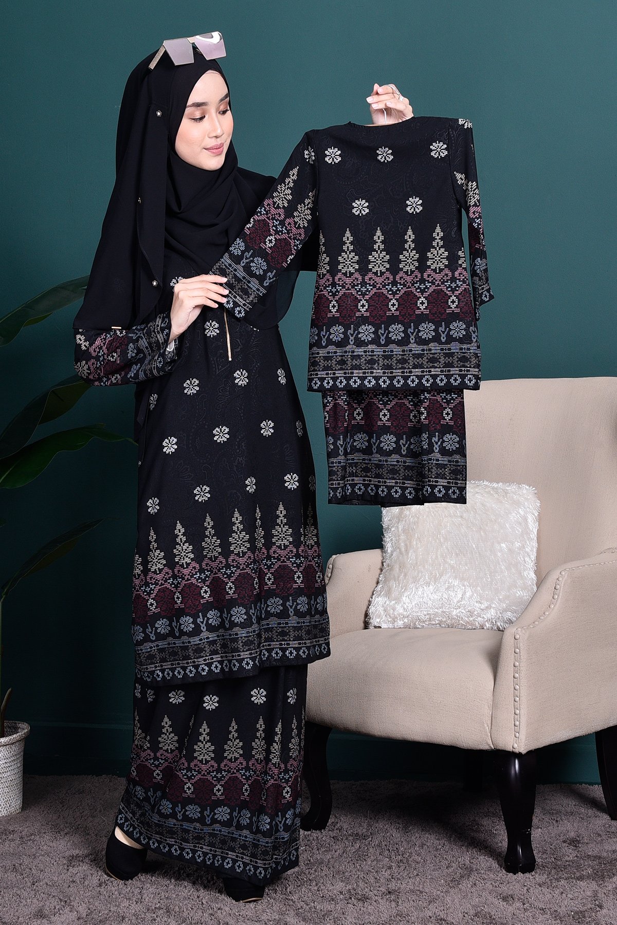 Baju Kurung Songket Amelia Kids - Black