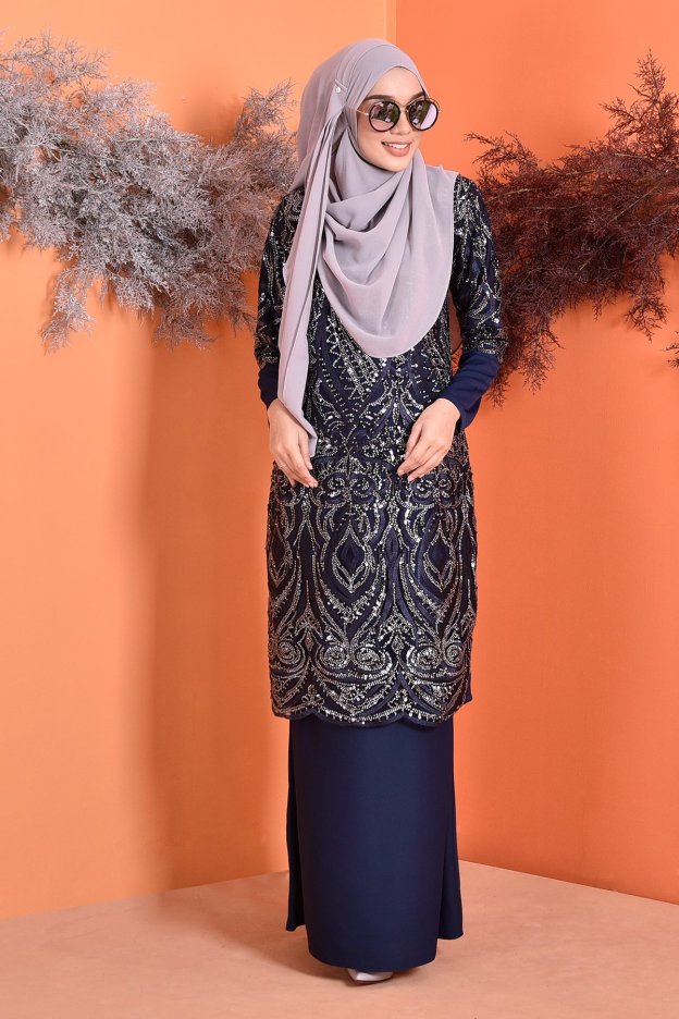 Baju Kurung Lace Sequin Jazlyn - Majestic Blue