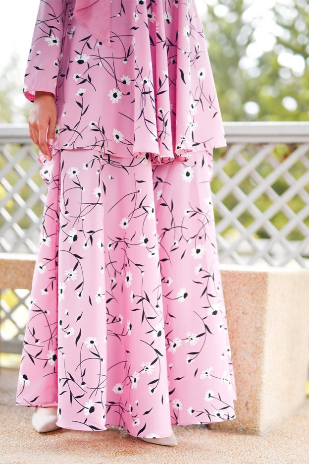 Baju Kurung Suit Hazami - Flower Pink
