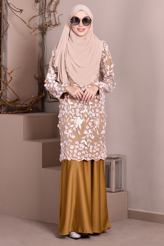 Baju Kurung Lace 3D Diana - Honey Gold