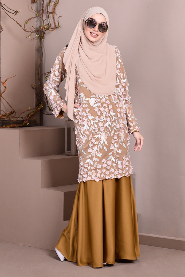Baju Kurung Lace 3D Diana - Honey Gold