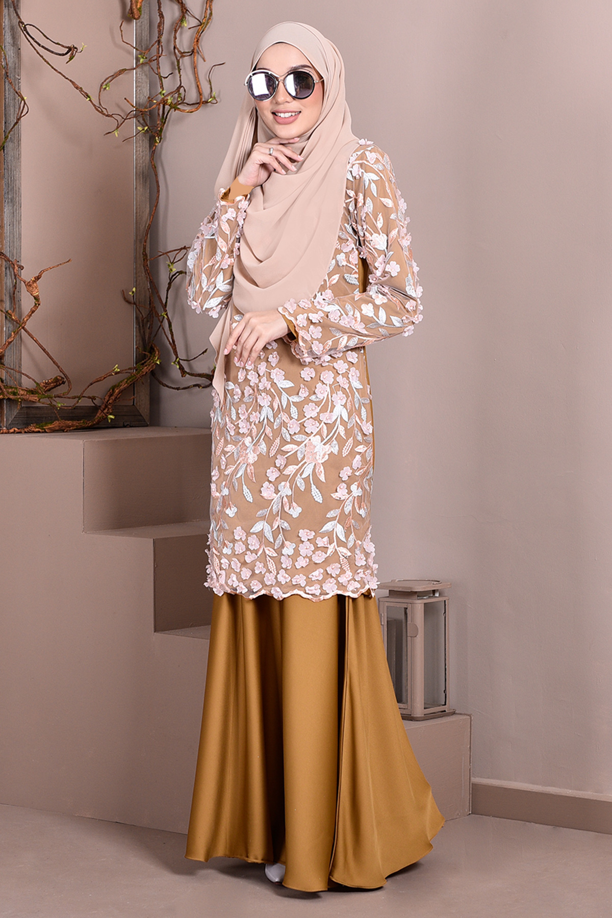 Baju Kurung Lace 3D Diana - Honey Gold