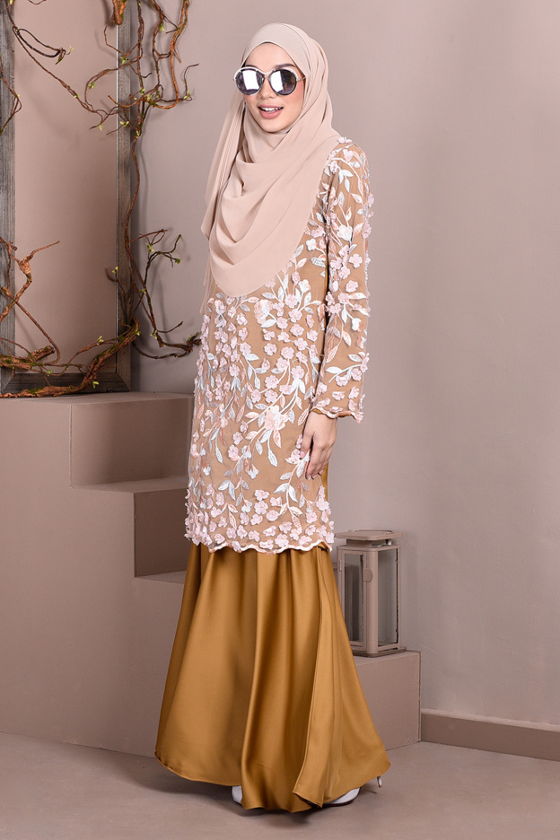 Baju Kurung Lace 3D Diana - Honey Gold
