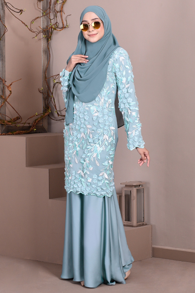 Baju Kurung Lace 3D Diana - Waikiki Green
