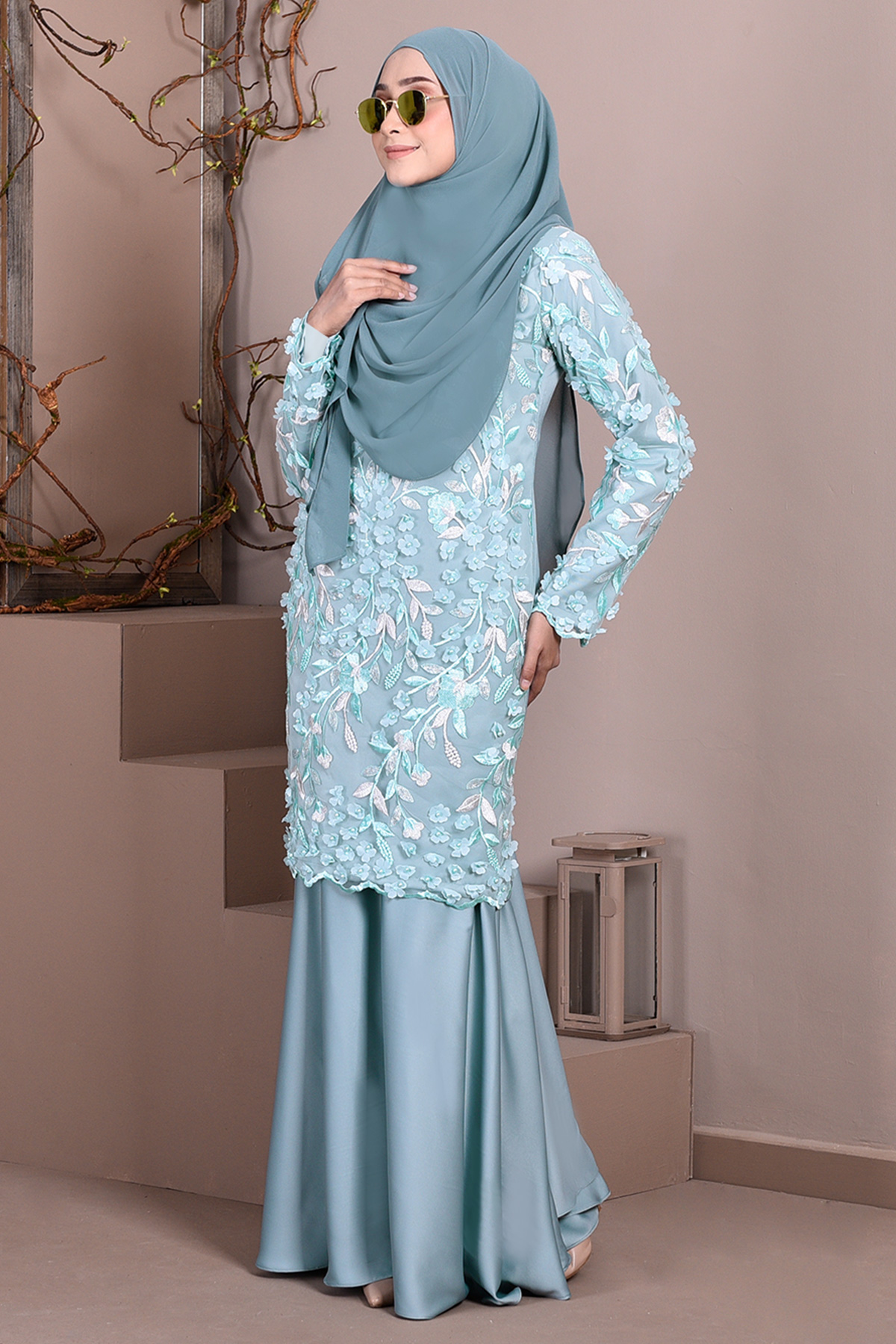 Baju Kurung Lace 3D Diana - Waikiki Green