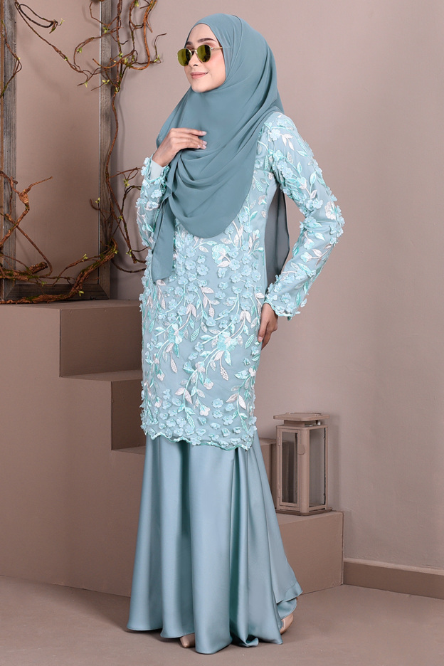 Baju Kurung Lace 3D Diana - Waikiki Green