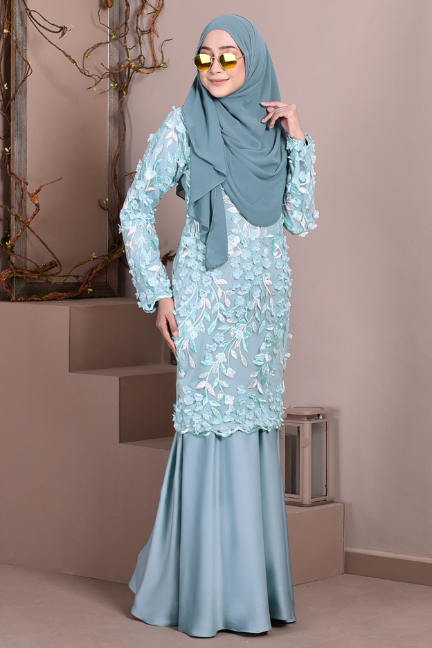 Baju Kurung Lace 3D Diana - Waikiki Green