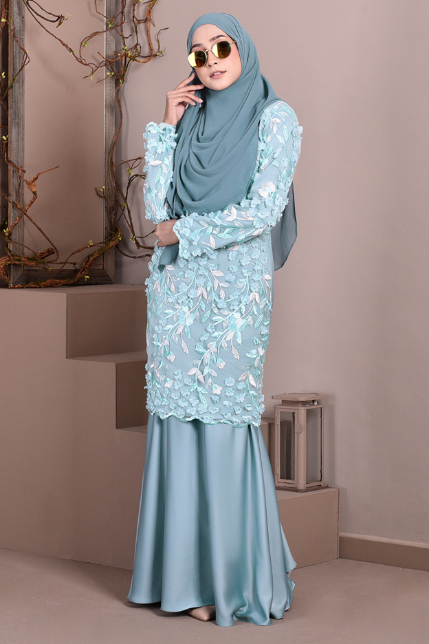 Baju Kurung Lace 3D Diana - Waikiki Green