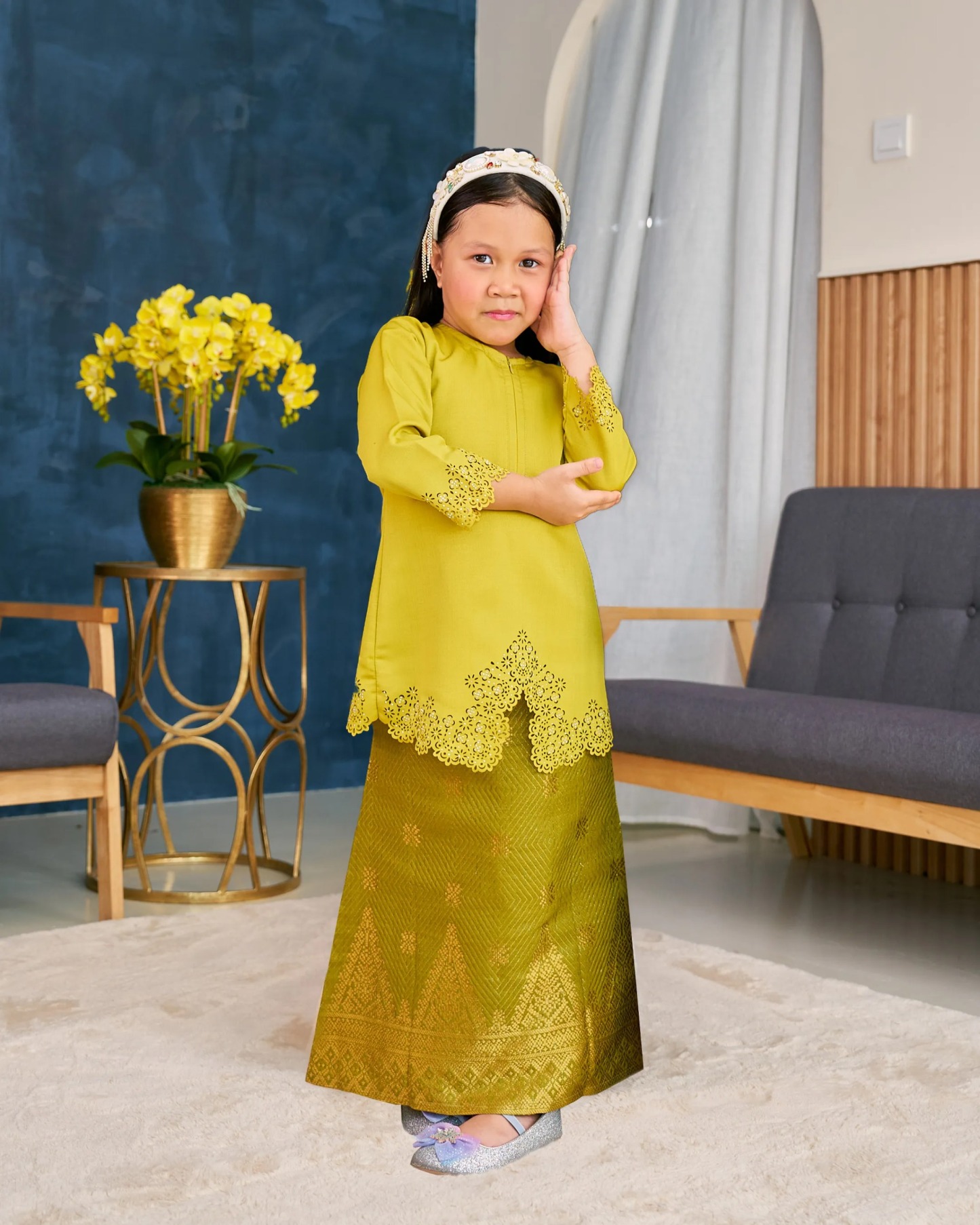 Baju Kebarung Songket Lasercut Harisa Kids