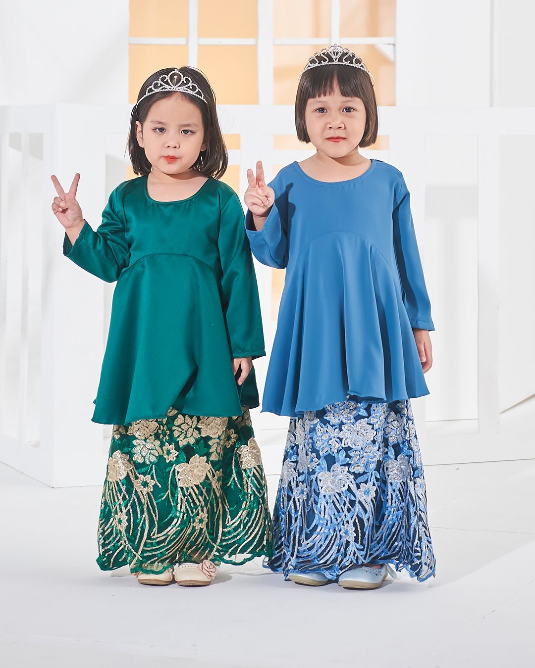 Baju Kurung Lace Barbie Adora Kids - Emerald Green