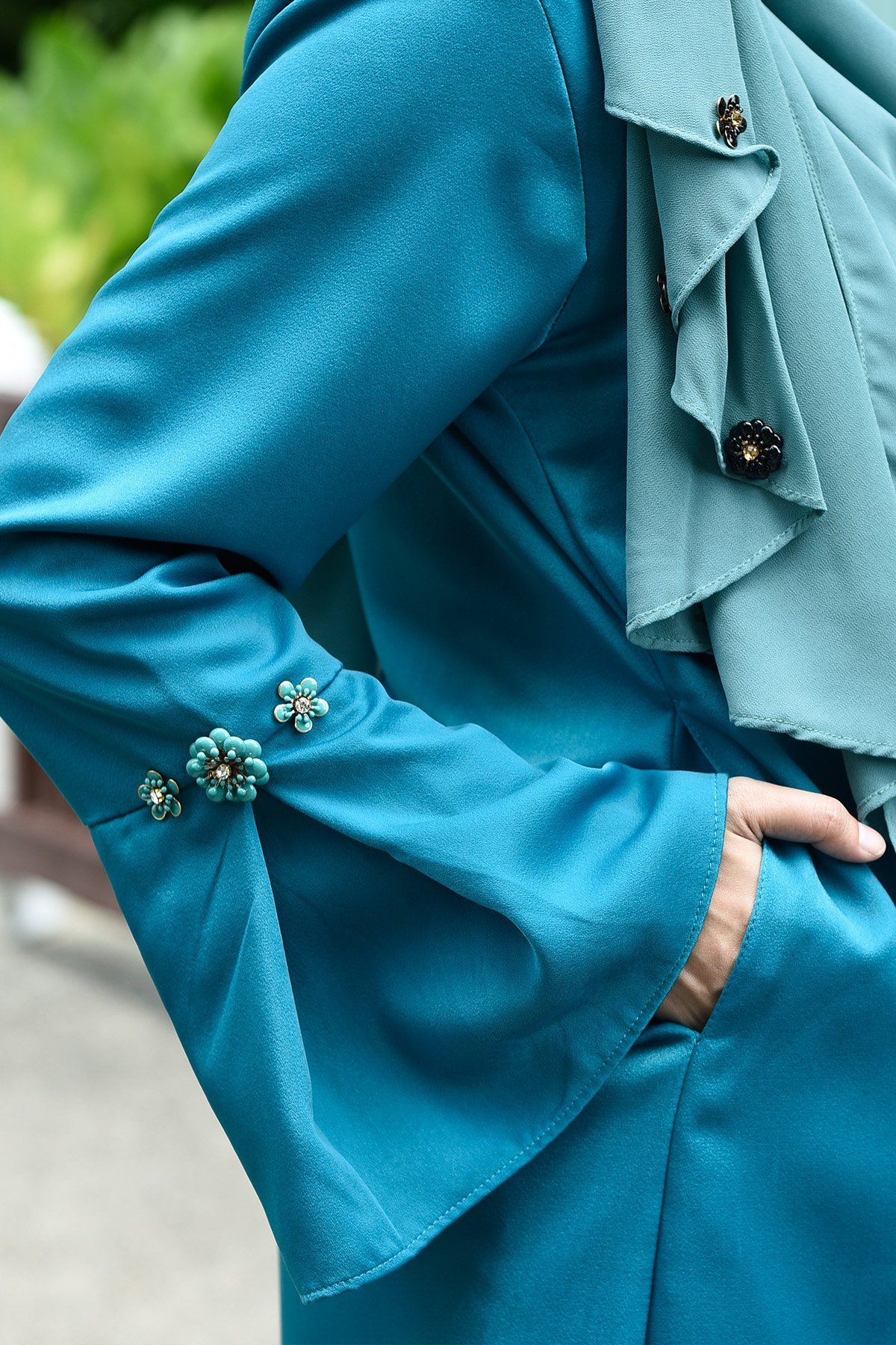 Baju Kurung Batik Naza - Greenish Blue