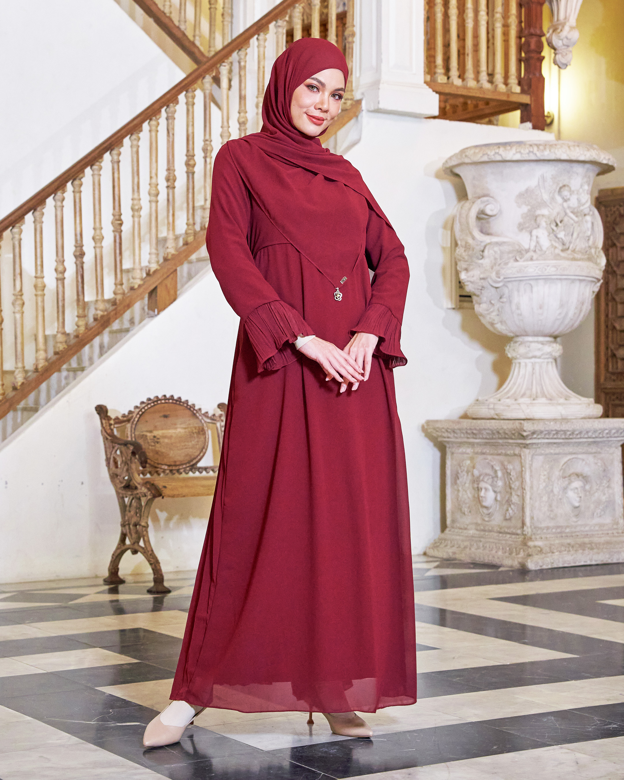 Dress Pleated Rachita - Maroon
