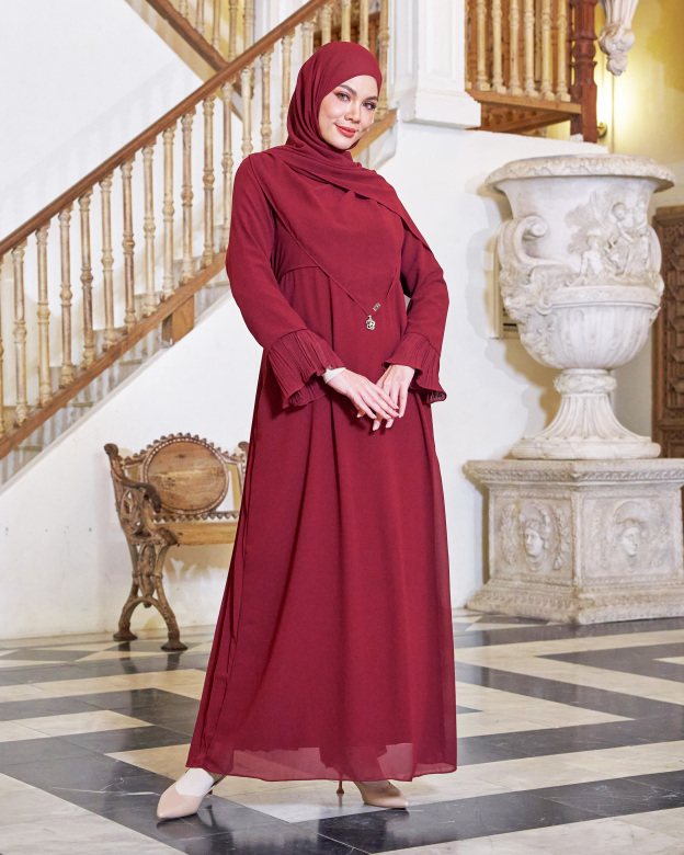 Dress Pleated Rachita - Maroon