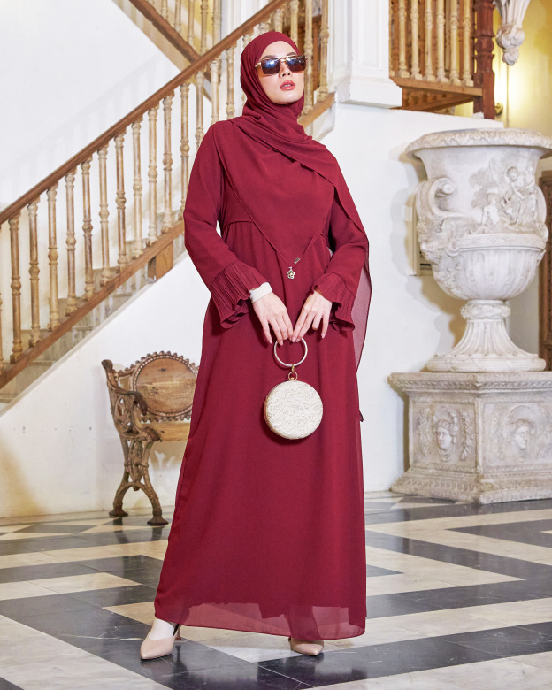 Dress Pleated Rachita - Maroon