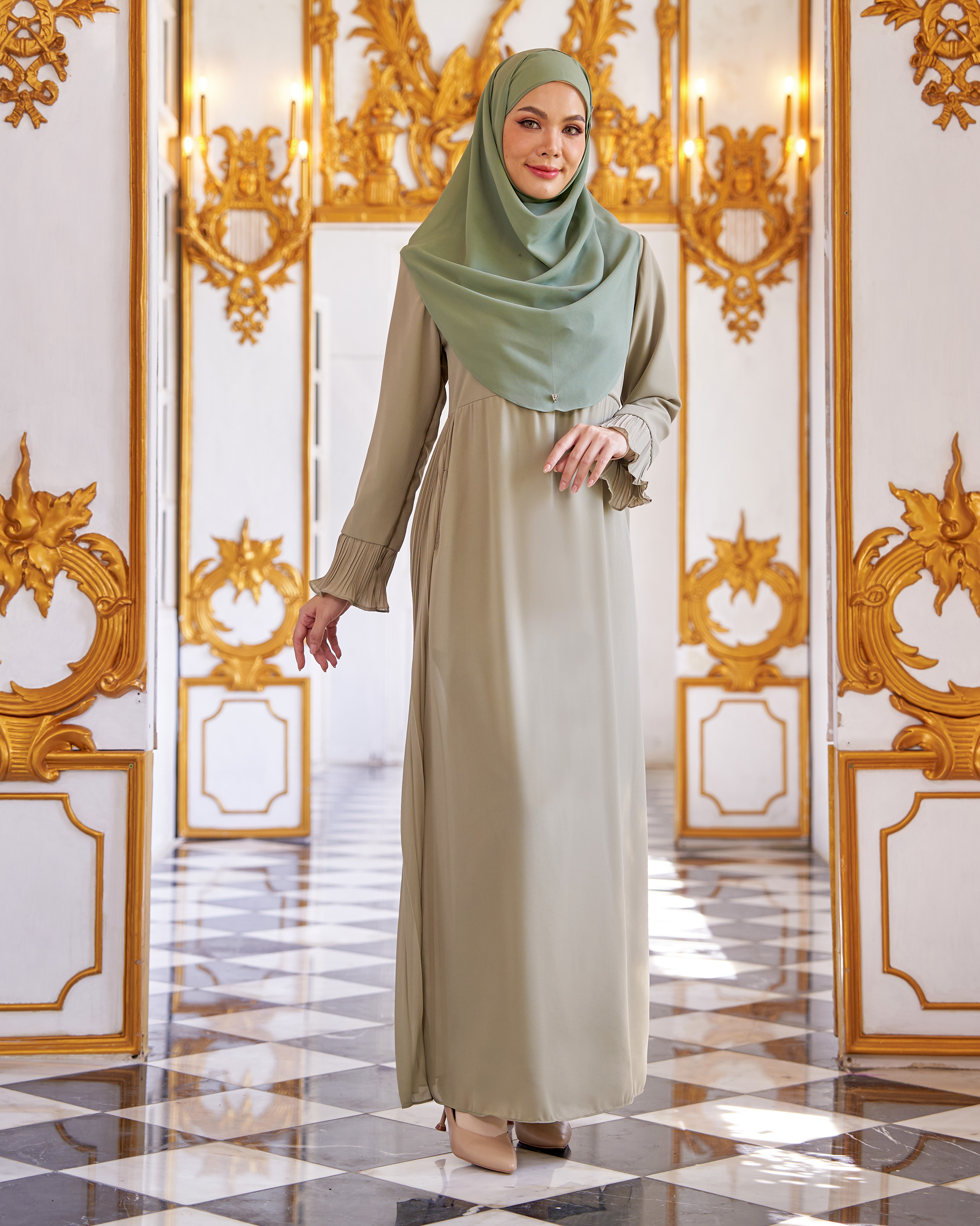 Dress Pleated Rachita - Sage Green