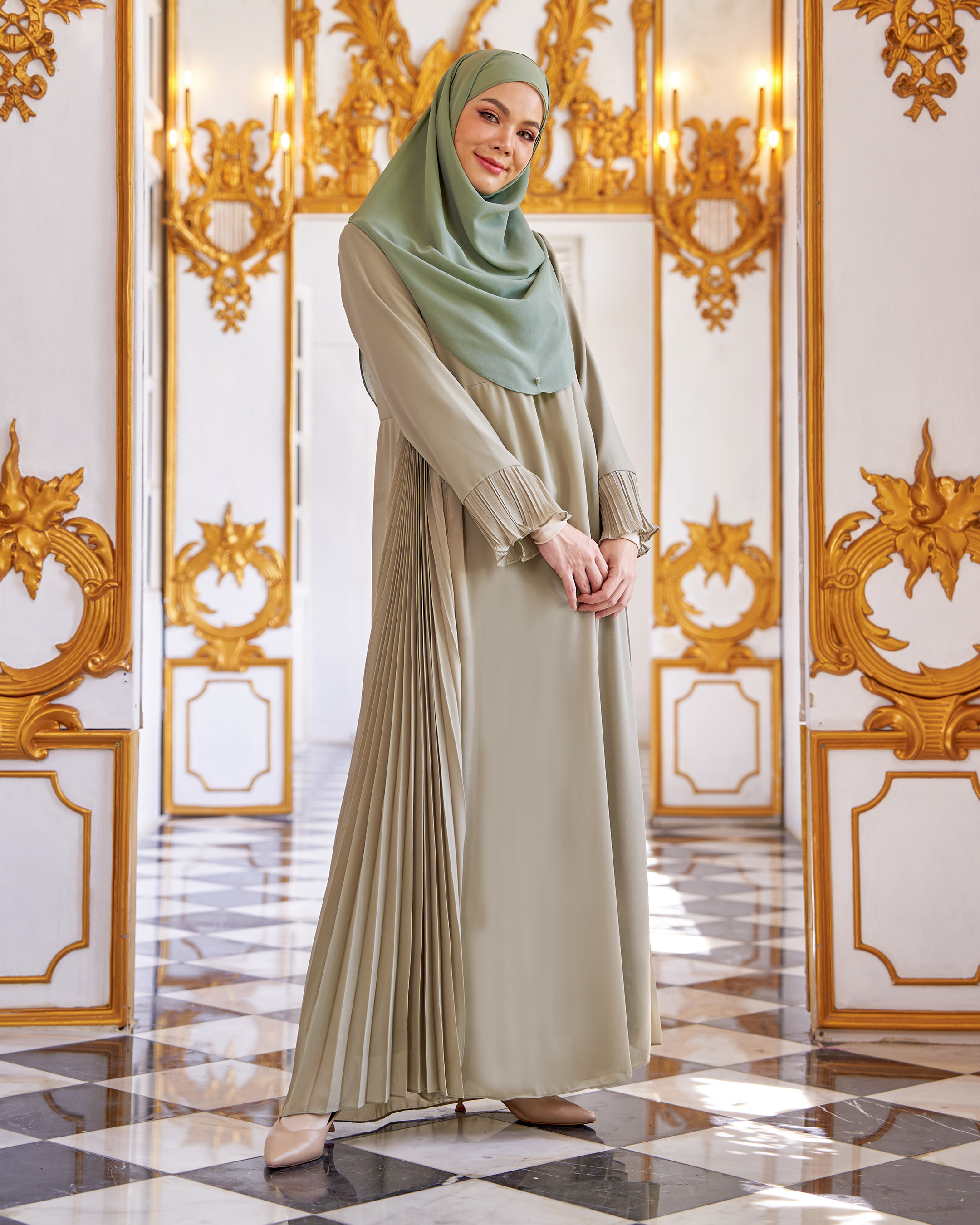 Dress Pleated Rachita - Sage Green