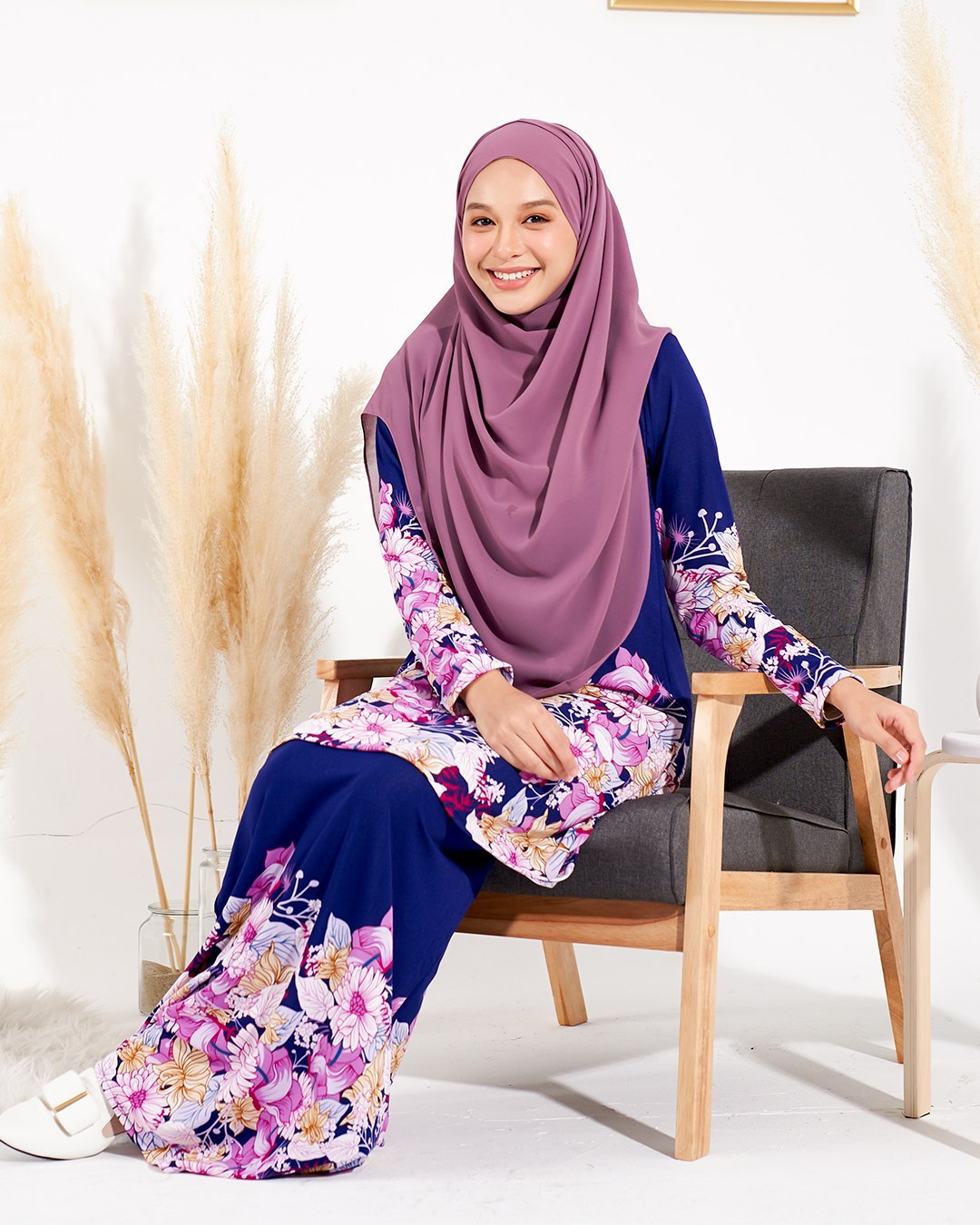 Kurung Lara - Floral Purple
