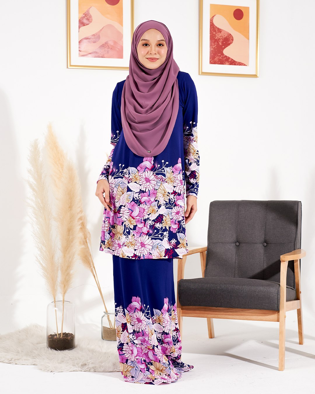 Kurung Lara - Floral Purple