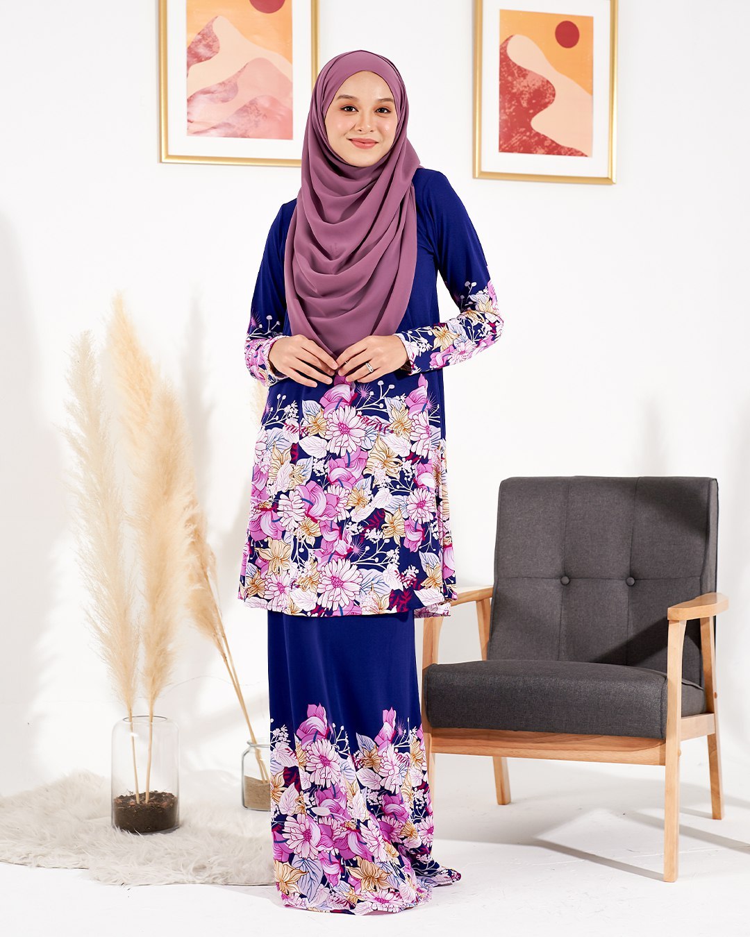 Kurung Lara - Floral Purple