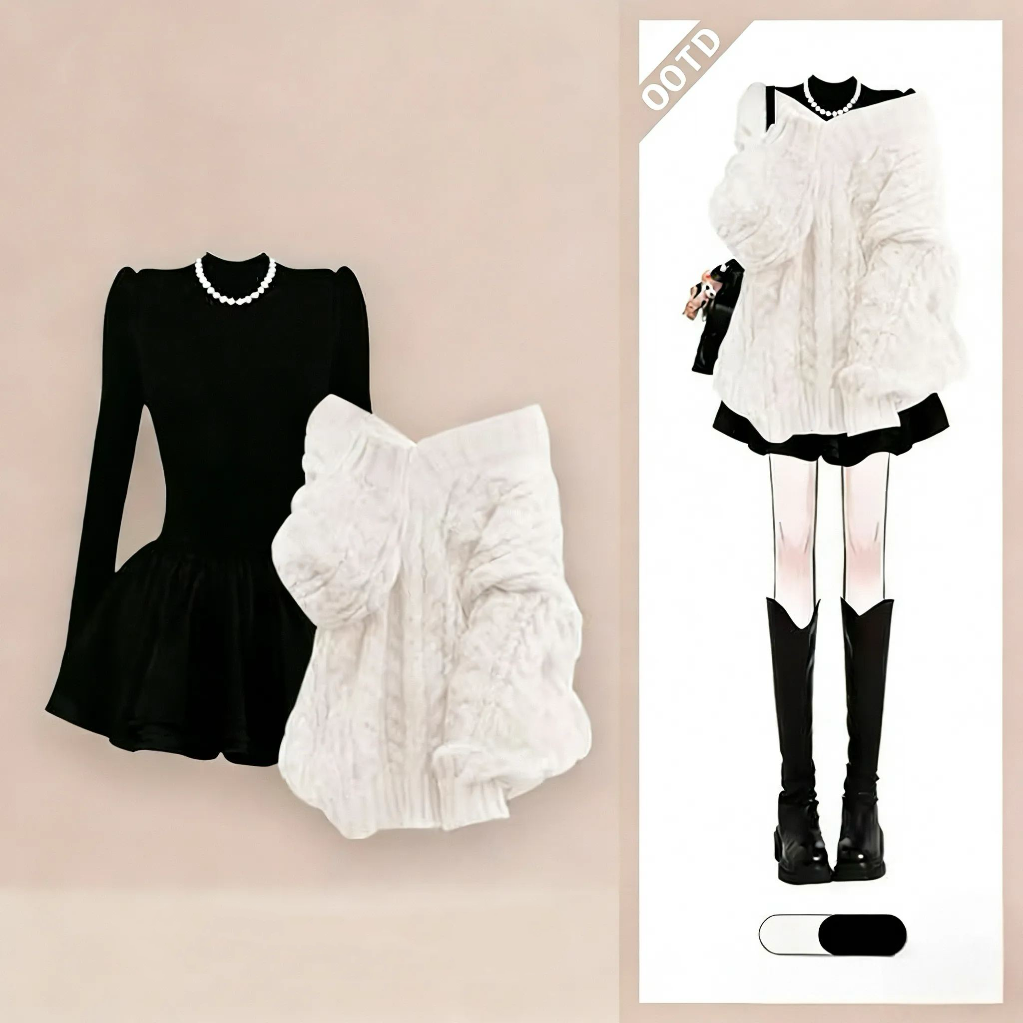 【單件/套裝】韓系極簡風針織毛衣+顯瘦減齡連身裙套裝