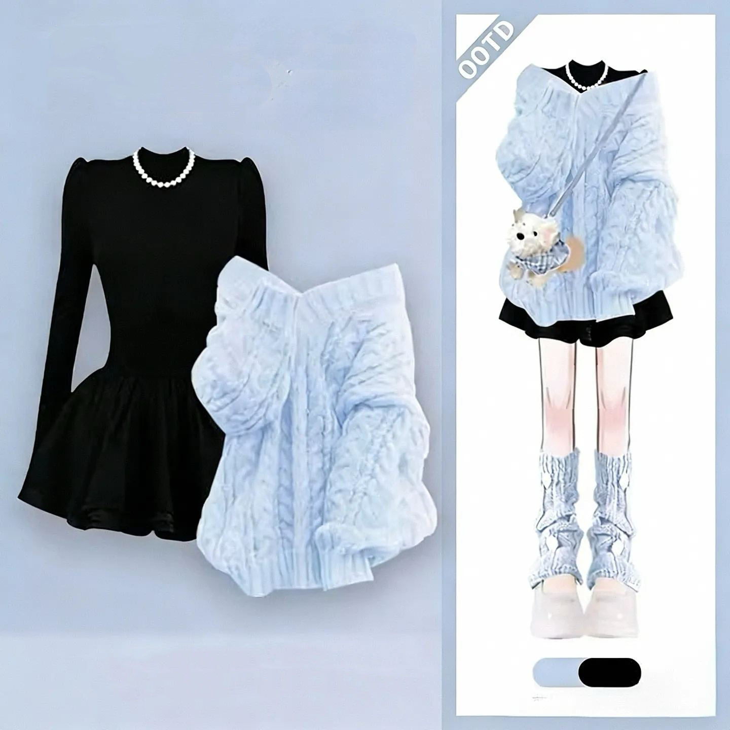 【單件/套裝】韓系極簡風針織毛衣+顯瘦減齡連身裙套裝