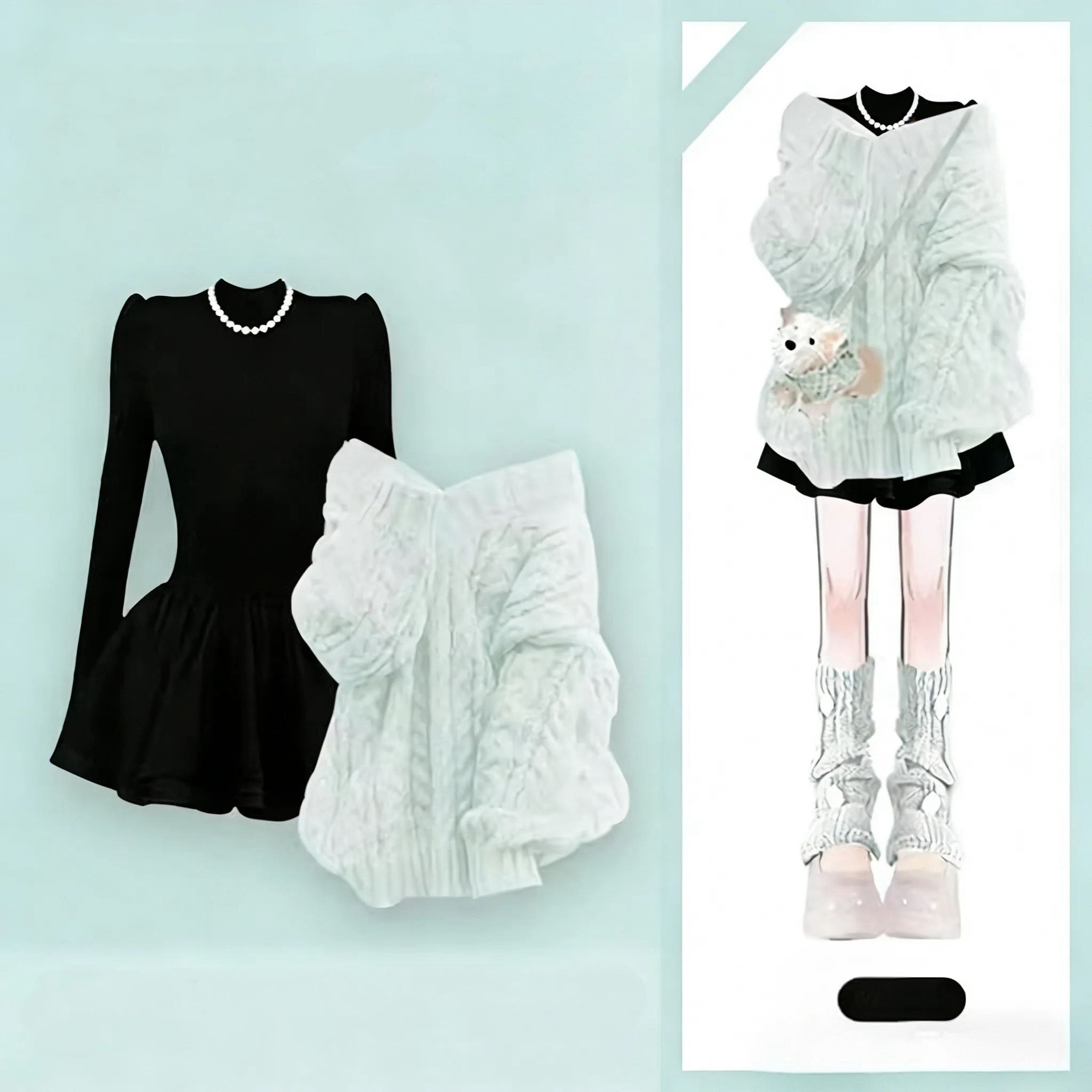 【單件/套裝】韓系極簡風針織毛衣+顯瘦減齡連身裙套裝