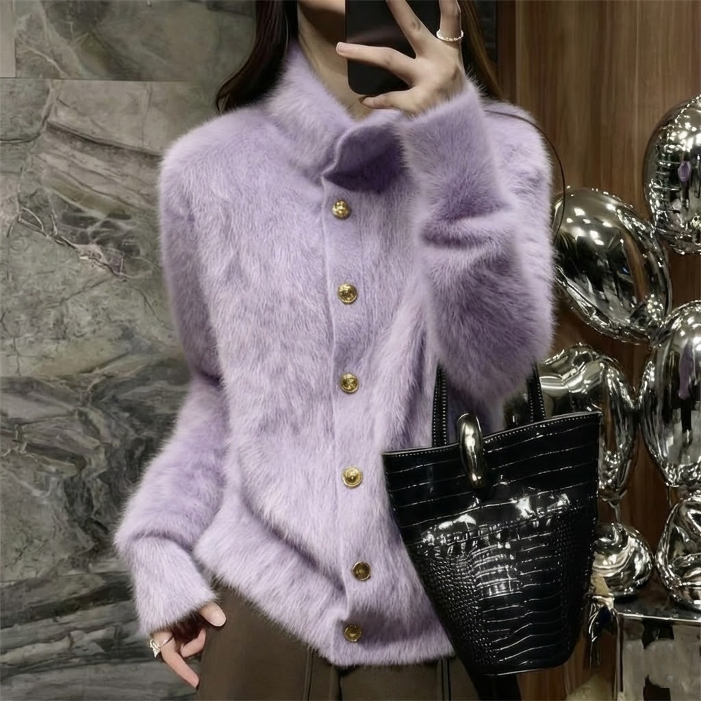 仿水貂韓系慵懶毛衣外套寬鬆針織開衫