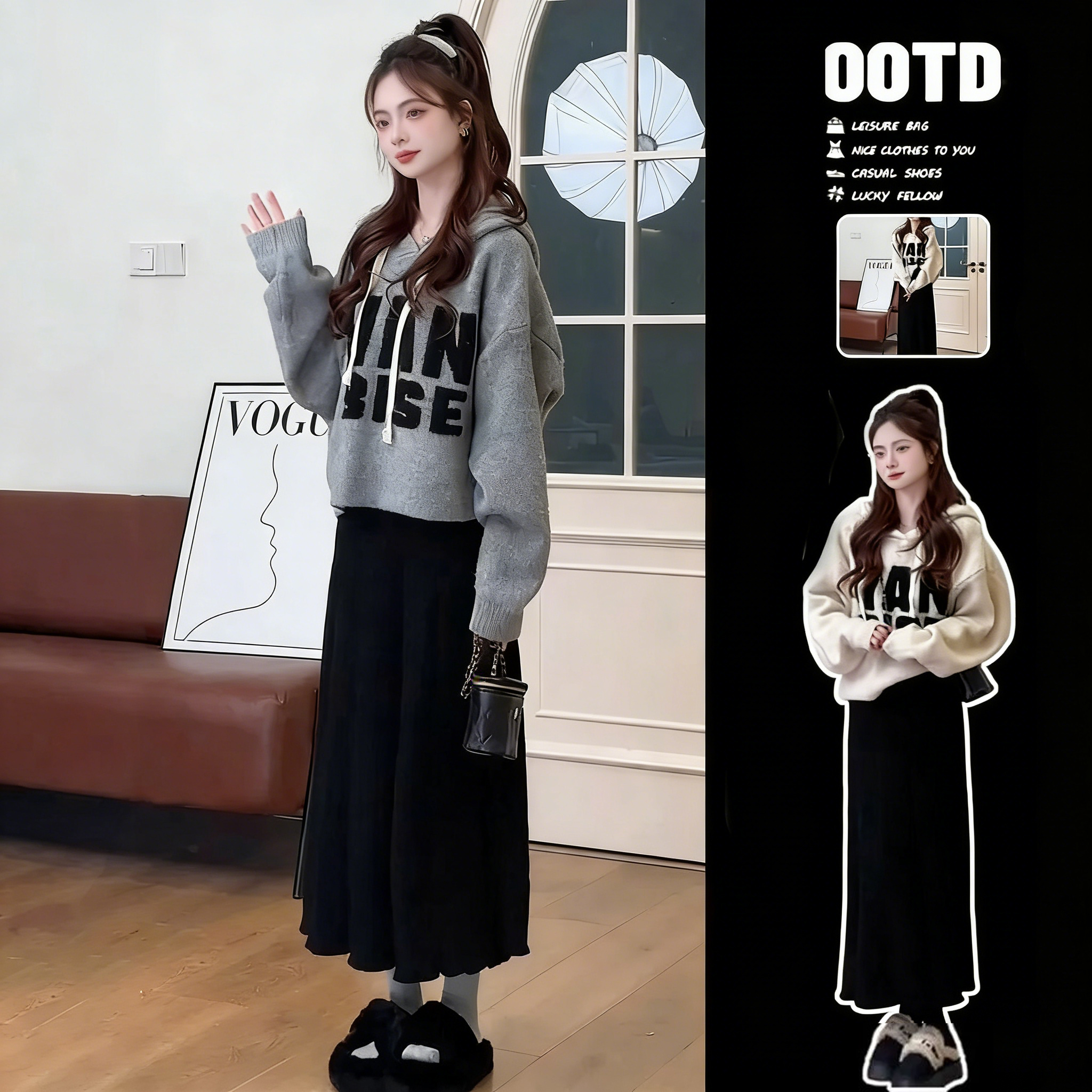 【單件/套裝】韓系減齡連帽T 休閒半身裙兩件套裝