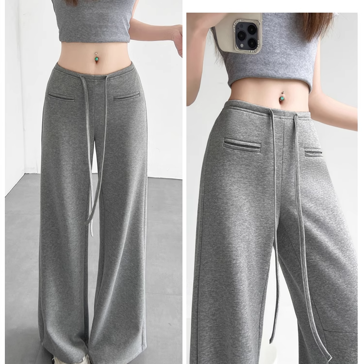 美式微喇高腰顯瘦垂感休閑衛褲慵懶闊腿褲-lululam