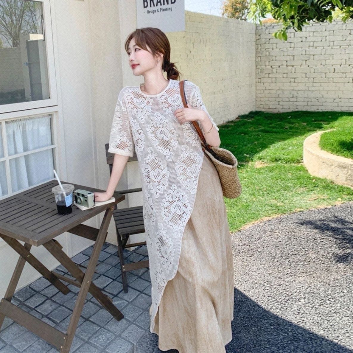 【單件/套裝】法式氣質蕾絲罩衫+大碼吊帶裙兩件套裝-lululam
