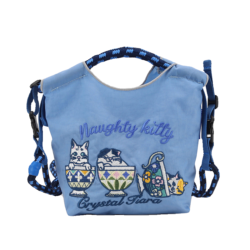 25款日系mini款休閒設計感刺繡環保尼龍手提斜挎包-lululam