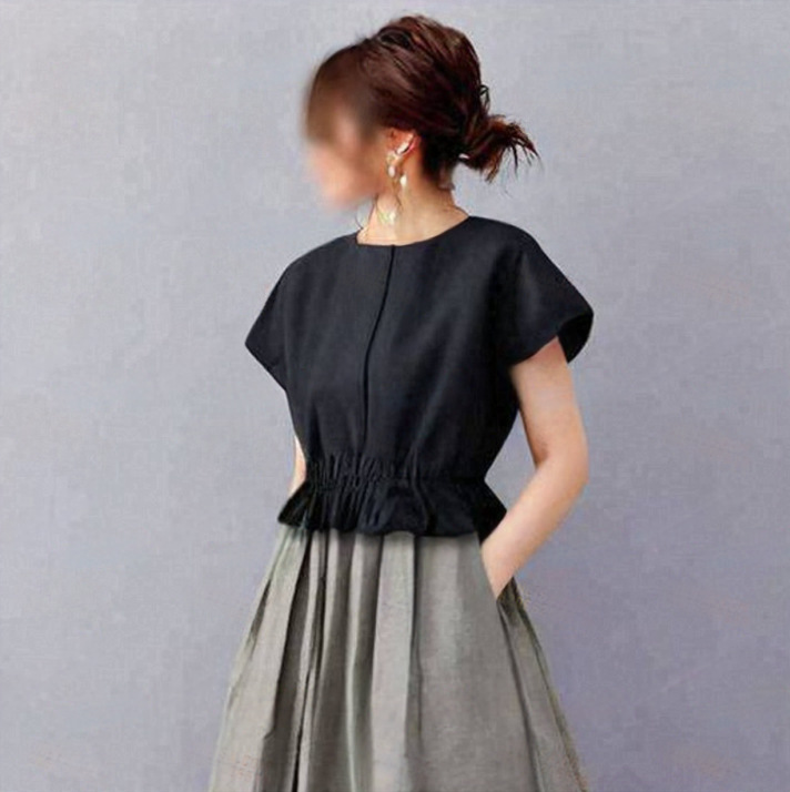 日系荷葉邊收腰拼接拉鏈休閒洋裝-lululam