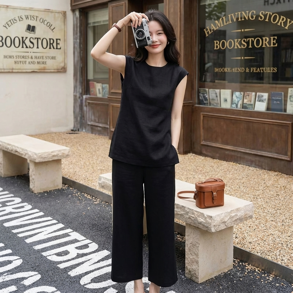 【整套】韓版顯瘦氣質上衣+休閑褲兩件套裝