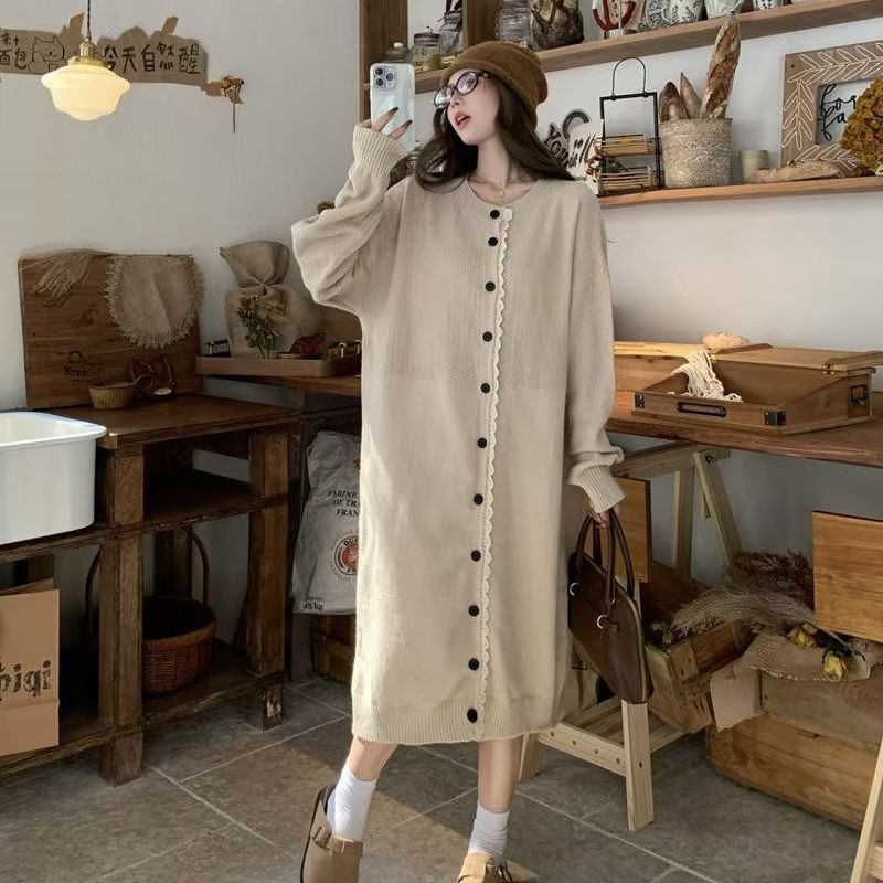 韓版慵懶寬鬆圓領針織開衫連衣裙