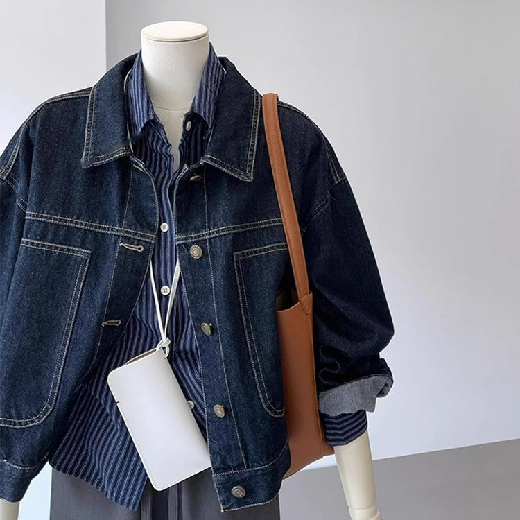港風復古設計寬鬆顯瘦百搭牛仔外套