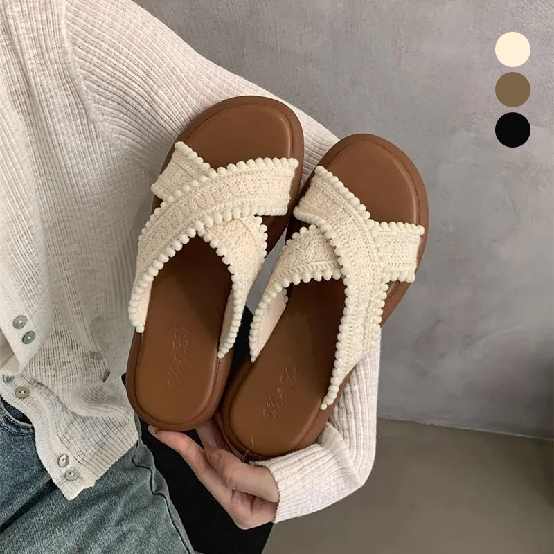 波西米亞風甜美氣質度假風厚底沙灘鞋拖鞋-lululam