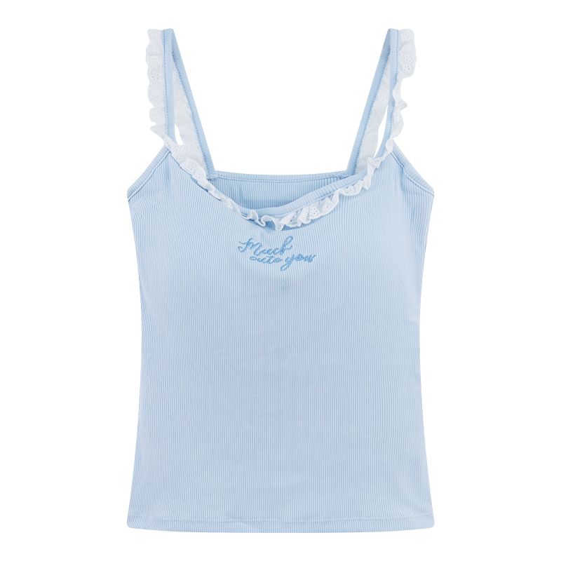 純欲蕾絲刺繡帶胸墊美背設計感顯瘦吊帶背心-lululam