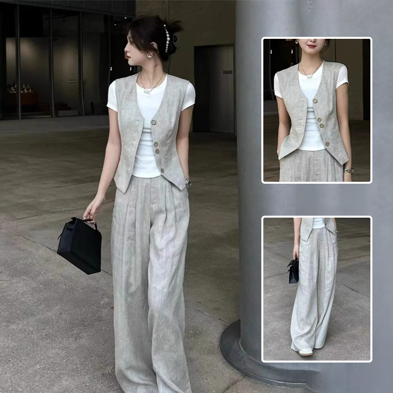 【單品/套裝】減齡洋氣時尚高級感小香風馬甲闊腿褲兩件套裝-lululam