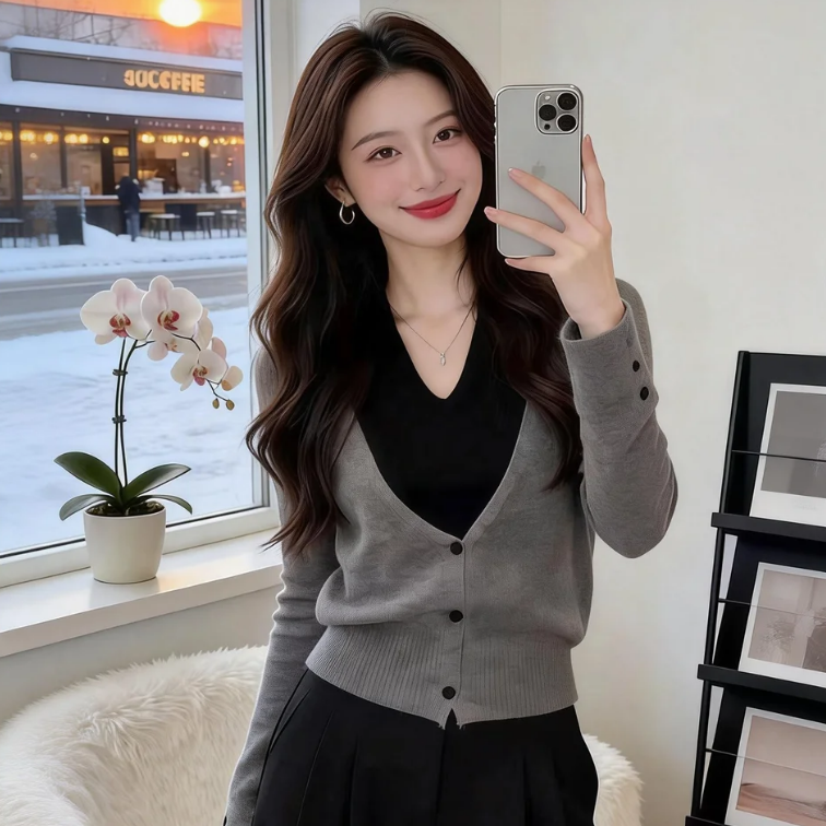 掛脖設計減齡韓系假兩件長袖T恤