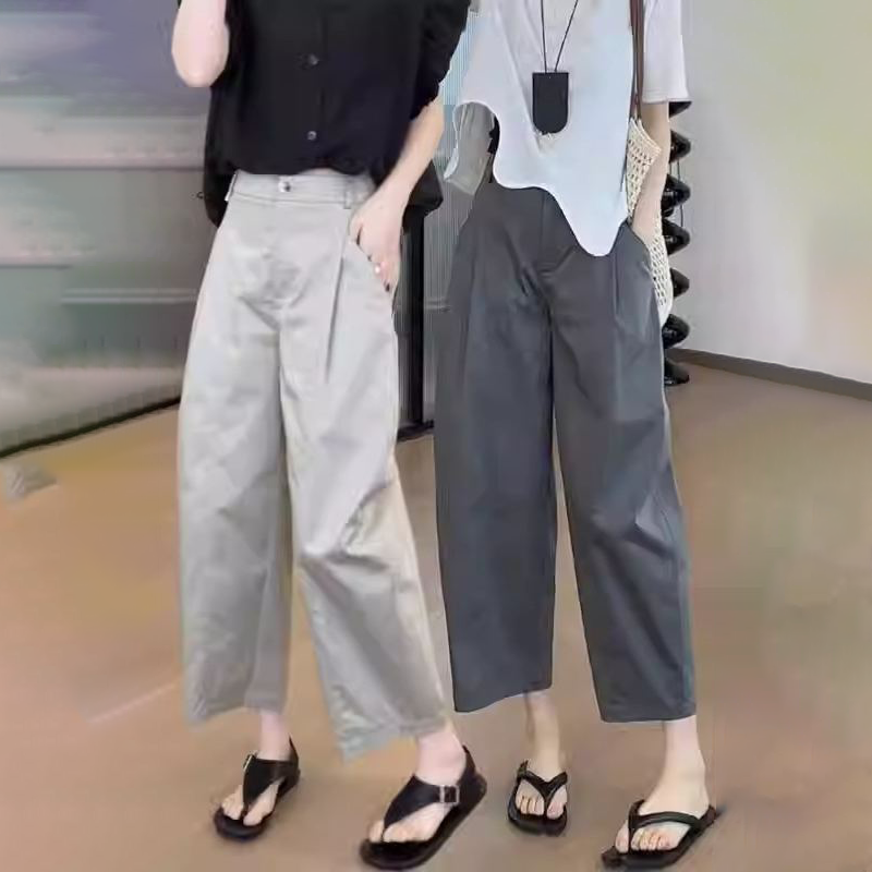 日系顯瘦寬鬆闊腿九分休閒哈倫褲