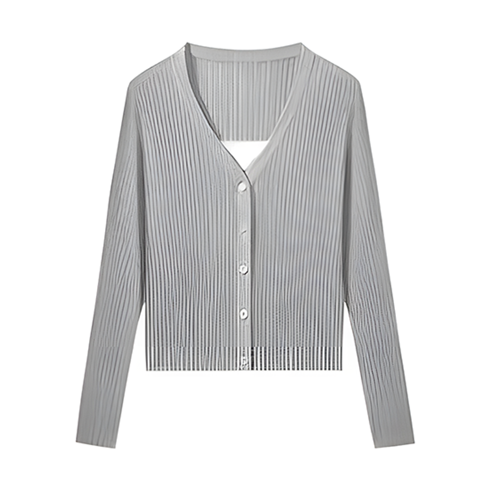 【單件/套裝】法式灰色長袖針織開衫+白色吊帶+氣質格子綁帶半身裙三件套-lululam