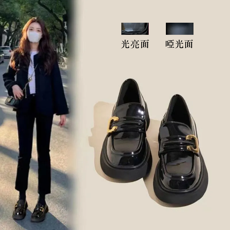 英倫風復古百搭厚底樂福鞋小皮鞋圓頭單鞋-lululam