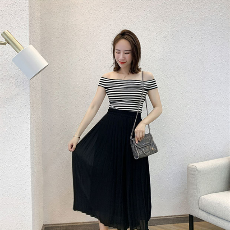 大碼百褶雪紡高腰寬鬆顯瘦九分闊腿褲-lululam