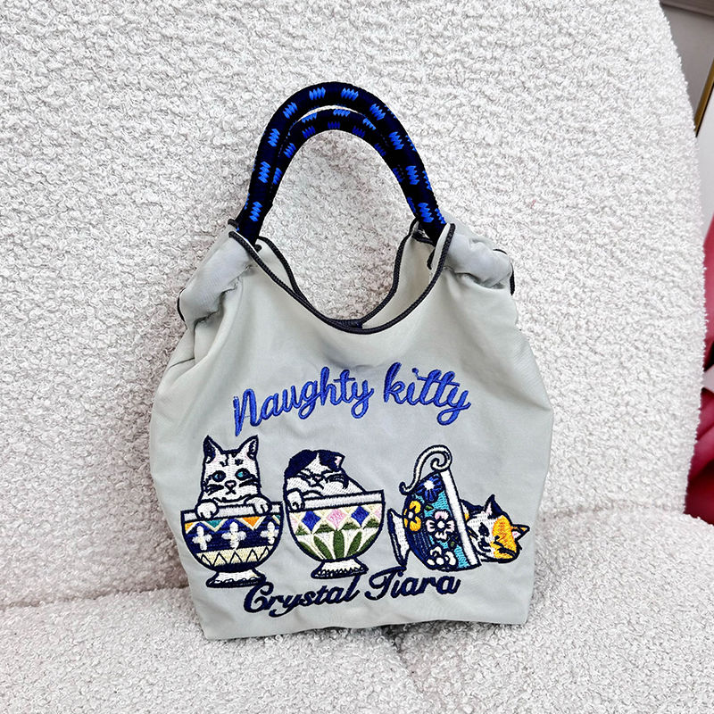 25款日系mini款休閒設計感刺繡環保尼龍手提斜挎包-lululam