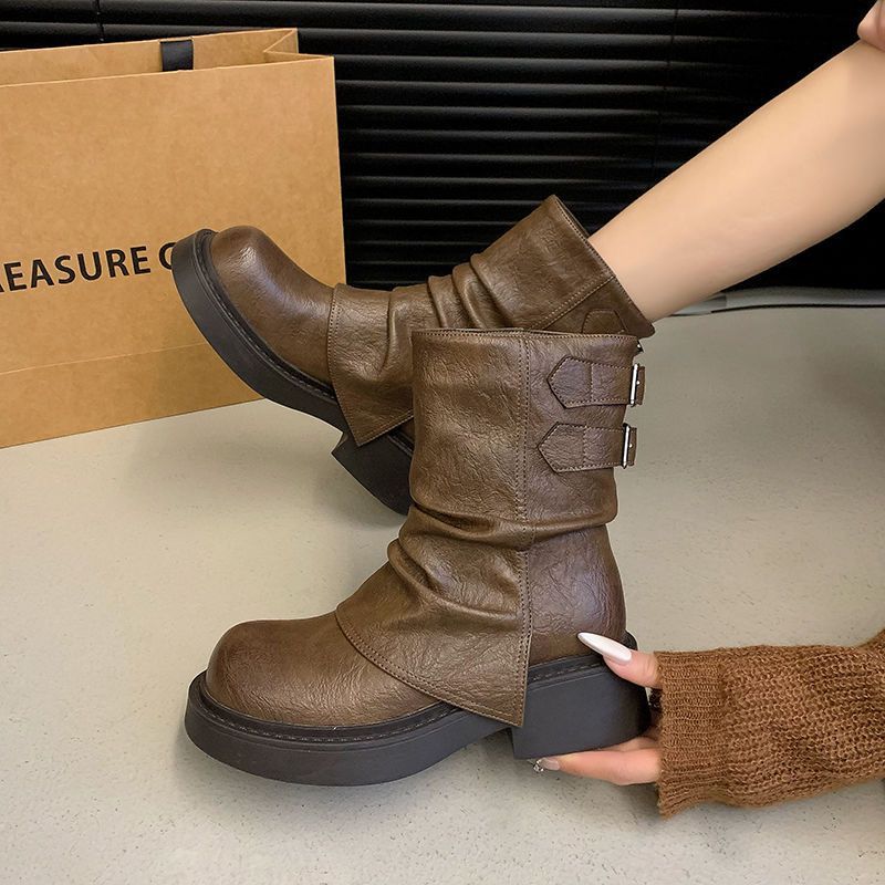 英倫風美拉德短靴西部厚底褲管靴馬丁靴-lululam