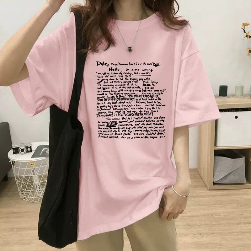 美式大碼寬鬆顯瘦圓領套頭印花短袖t恤-lululam