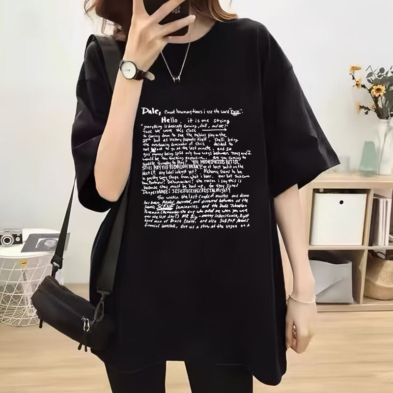 美式大碼寬鬆顯瘦圓領套頭印花短袖t恤-lululam